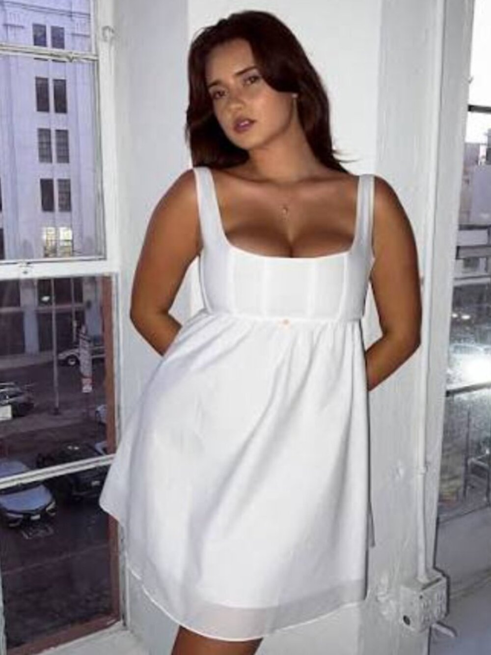 Kitteny White Cotton Babydoll Mini Dress Lace Up Corset Back S